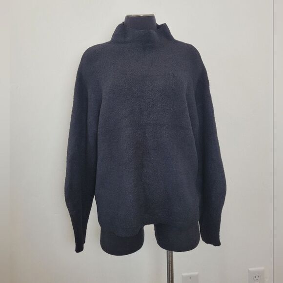 Tahari T Chenille Thick Knit Oversized Sweater Mock Neck Black Minimalist Large - Picture 1 of 12